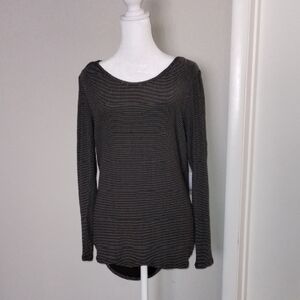 Lauren Conrad Black and Gray Striped Long Sleeve Top